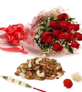 Rakhi with flowers and dryfruits