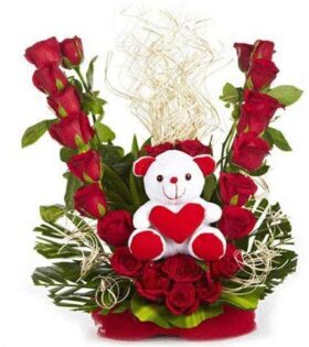 flower basket with teddy bear hyderabad India Online