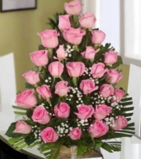 30 Pink Roses Basket