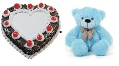 BLUE TEDDY WITH HEART CAKE