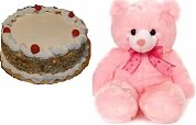 butterscoth cake with pink teddy