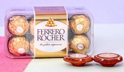 Diwali Diyas and ferrero rocher chocolate