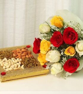 Dry Fruit Box with Flower Bouquet