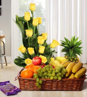 Basket of Fruits with Flowers